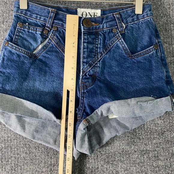 Free People x One Teaspoon Shorts 24 Blue Denim Hawks High Rise Cuffed - Picture 6 of 13